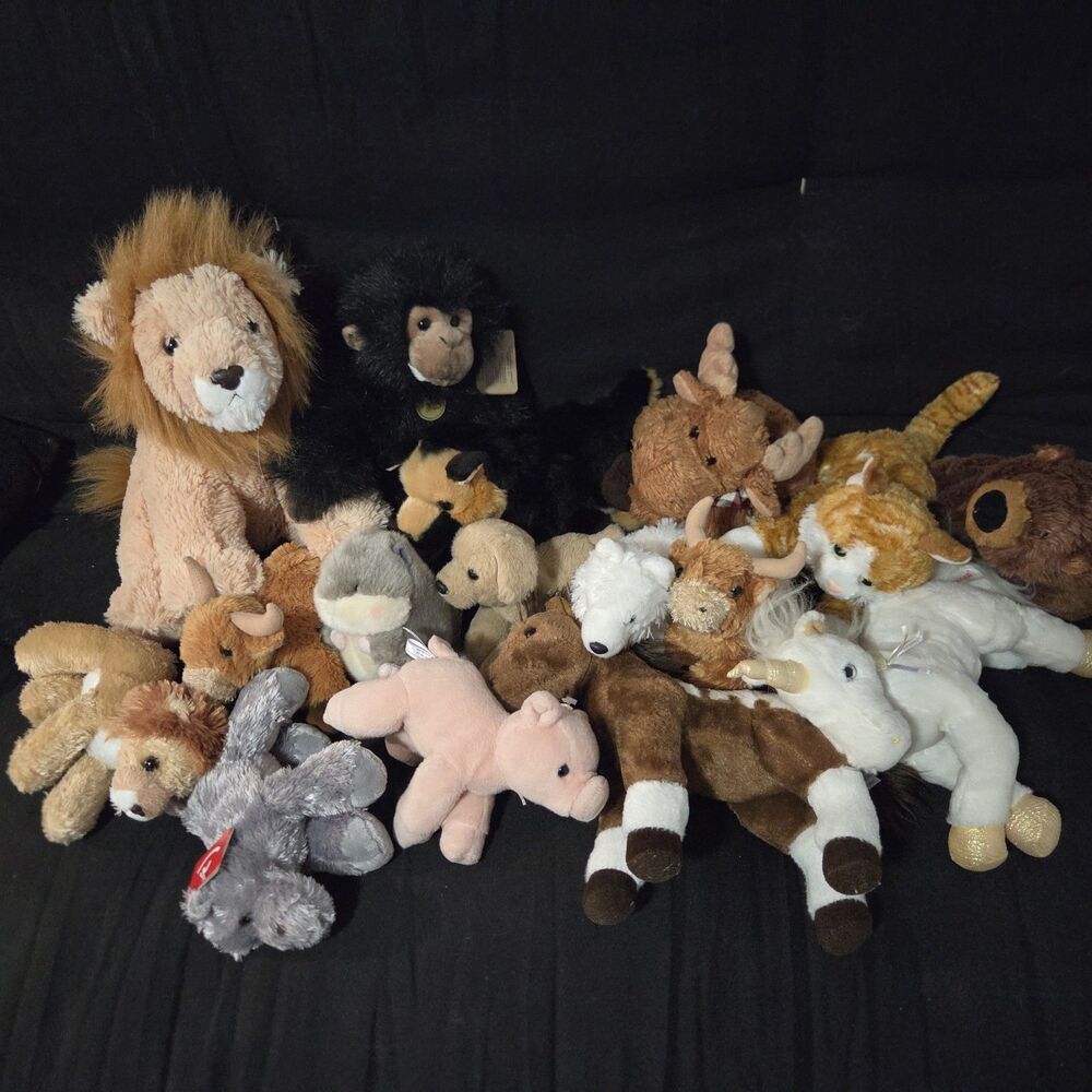 Lot of 16 Aurora Plush Stuffed Animals Dog Cat Lion Monkey Horse - Picture 1 of 8